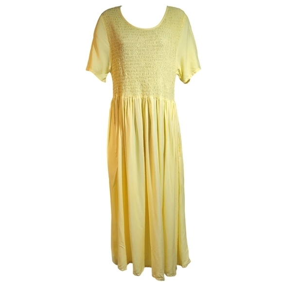 Anthony Richards Dresses & Skirts - Vintage Maxi Smock Pocket Dress Anthony Richard's Yellow Ruched Bodice Size L